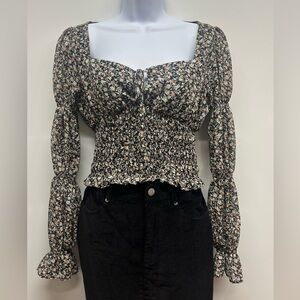 SO Black Floral Smocked Blouse